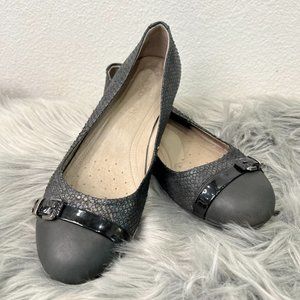 ECCO Ballet Flats Womens Navy Blue Slip-On Shoes Snakeskin Sz US 7-7.5 EU 38